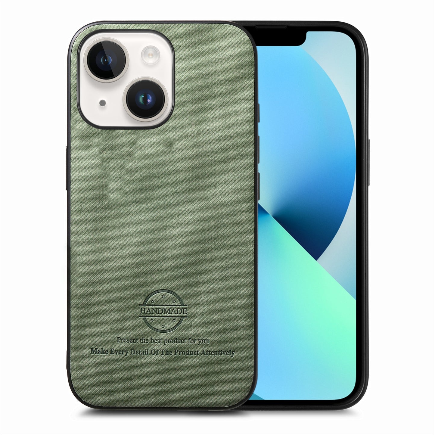 iPhone 13 Case - Vegan Leather and Twill Fabric Skin with Anti-Scratch and Drop Protection Back Phone Case
