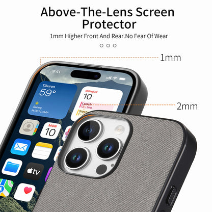 iPhone 13 Case - Vegan Leather and Twill Fabric Skin with Anti-Scratch and Drop Protection Back Phone Case