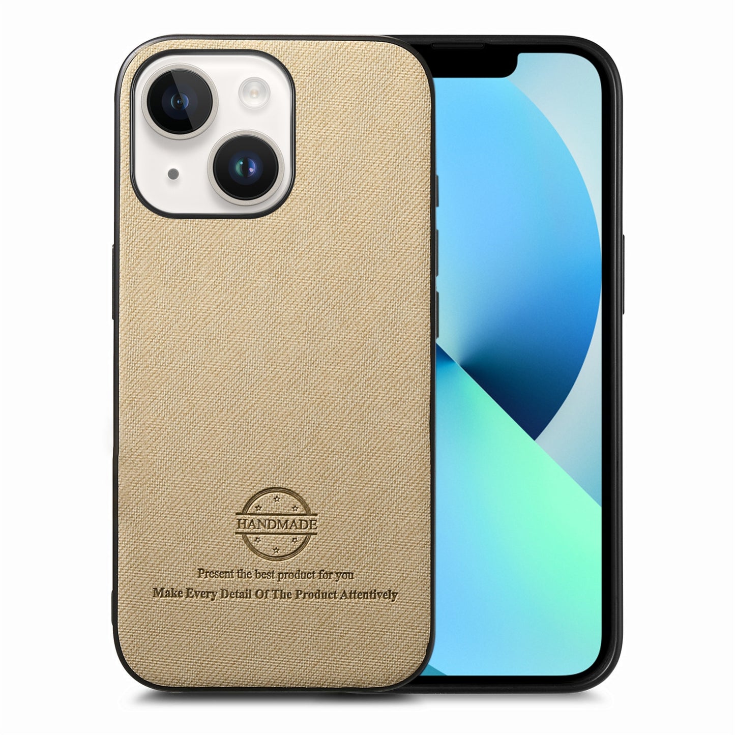 iPhone 13 Case - Vegan Leather and Twill Fabric Skin with Anti-Scratch and Drop Protection Back Phone Case