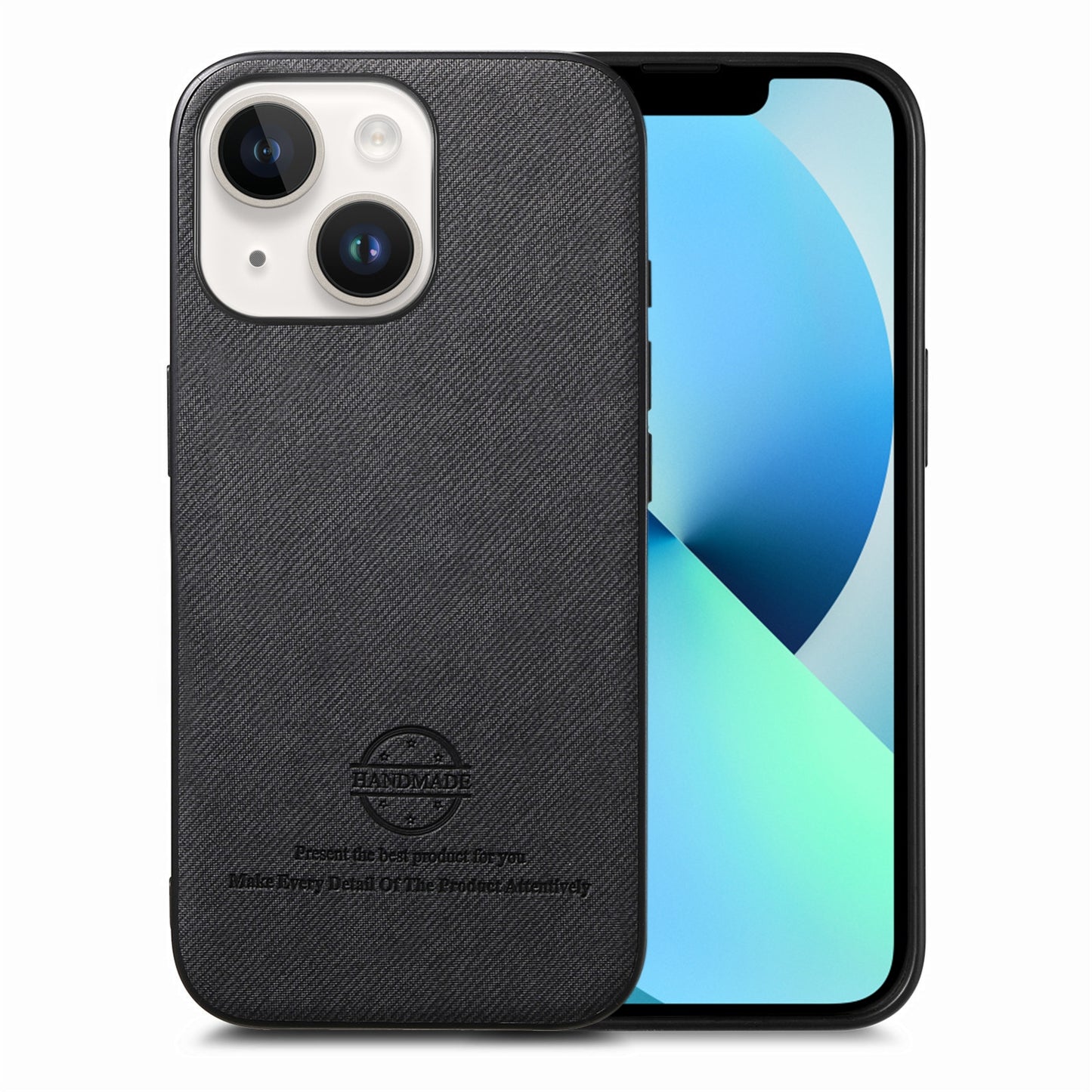 iPhone 13 Case - Vegan Leather and Twill Fabric Skin with Anti-Scratch and Drop Protection Back Phone Case