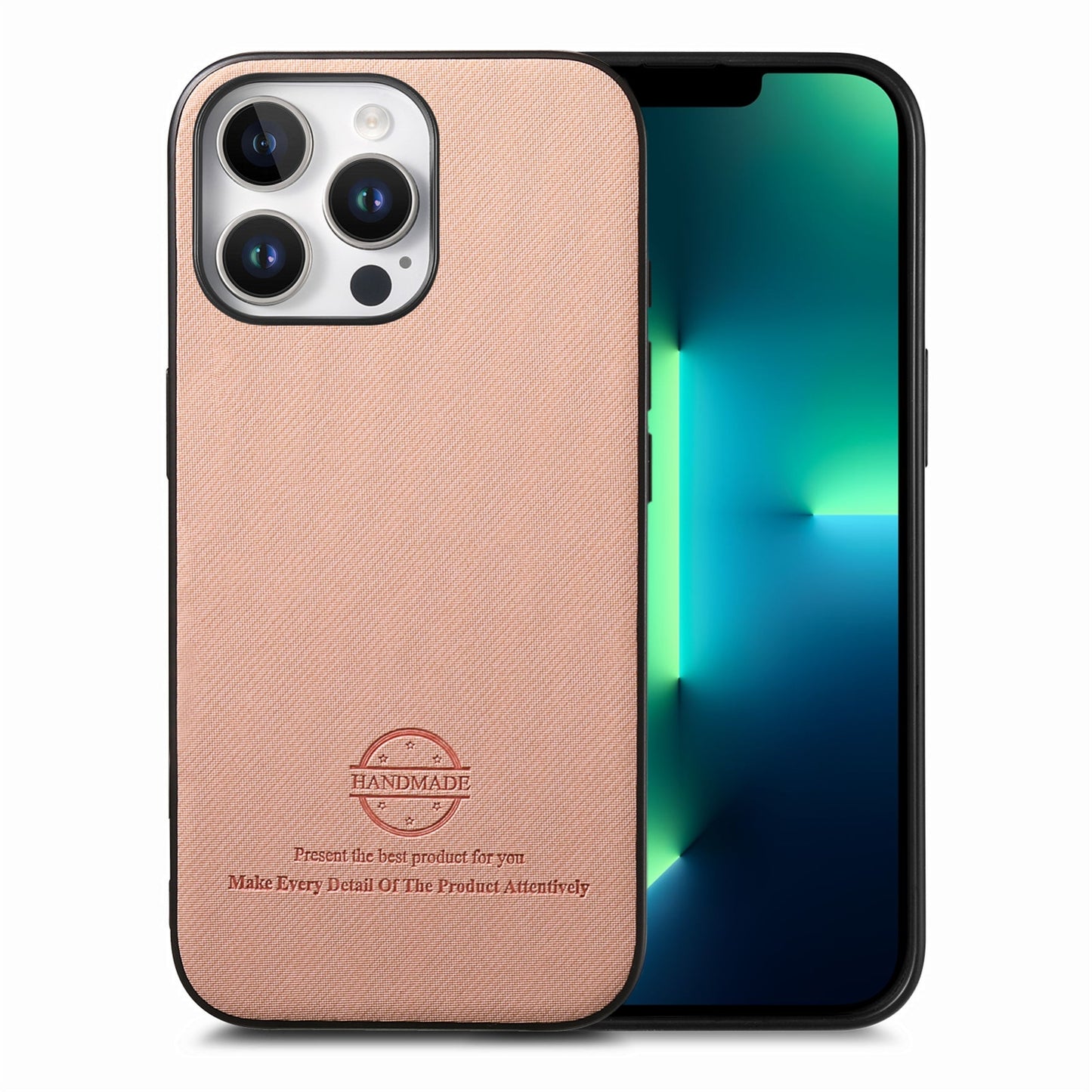 iPhone 13 Pro Case - Vegan Leather and Twill Fabric Skin with Anti-Scratch and Drop Protection Back Phone Case