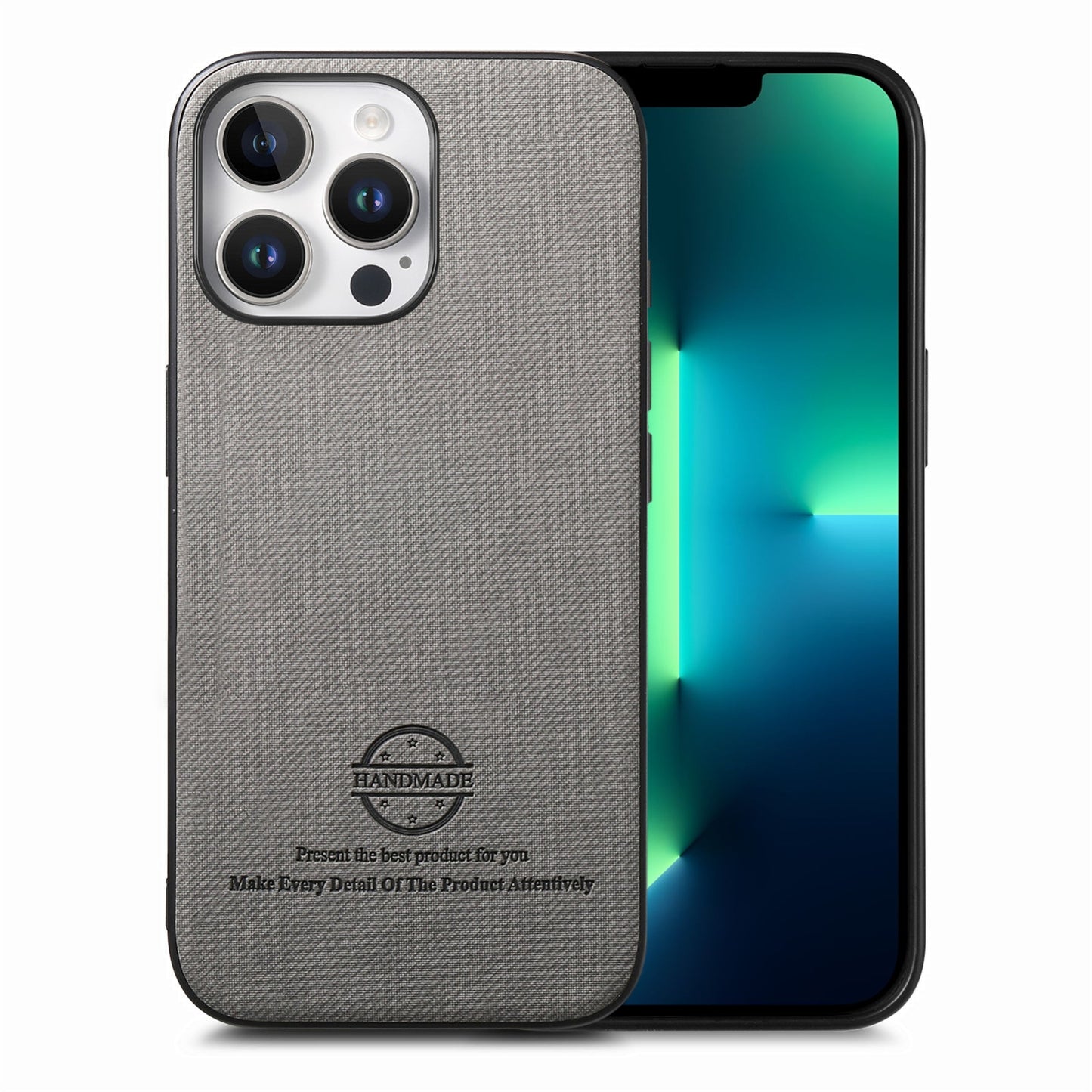 iPhone 13 Pro Case - Vegan Leather and Twill Fabric Skin with Anti-Scratch and Drop Protection Back Phone Case