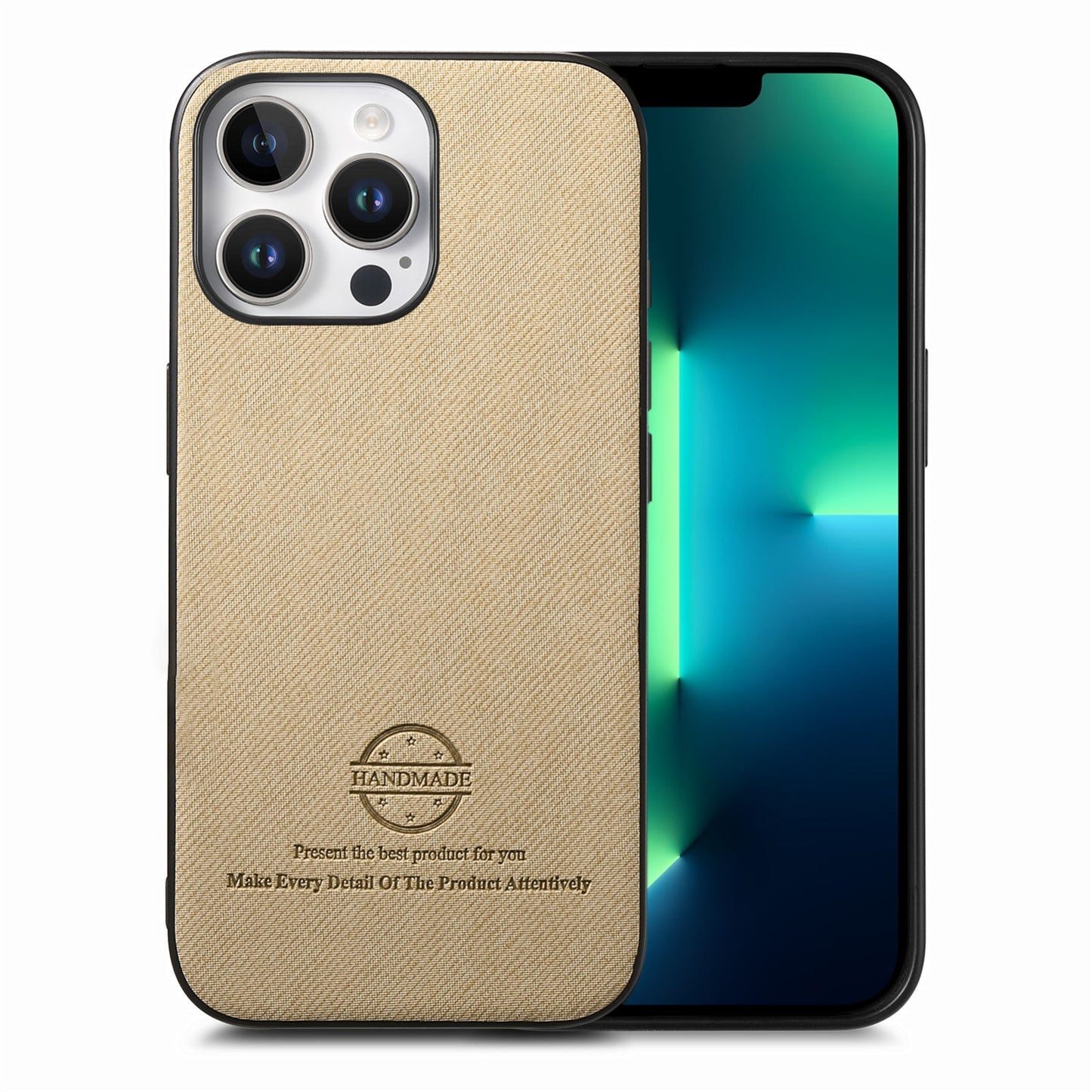 iPhone 13 Pro Case - Vegan Leather and Twill Fabric Skin with Anti-Scratch and Drop Protection Back Phone Case