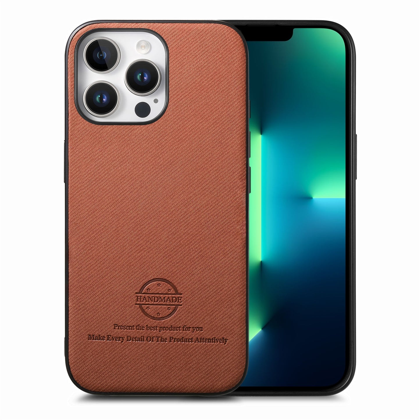 iPhone 13 Pro Max Case - Vegan Leather and Twill Fabric Skin with Anti-Scratch and Drop Protection Back Phone Case