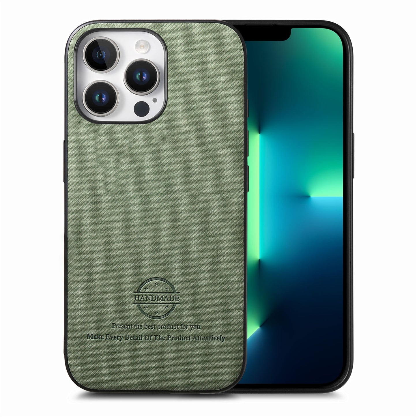 iPhone 13 Pro Max Case - Vegan Leather and Twill Fabric Skin with Anti-Scratch and Drop Protection Back Phone Case