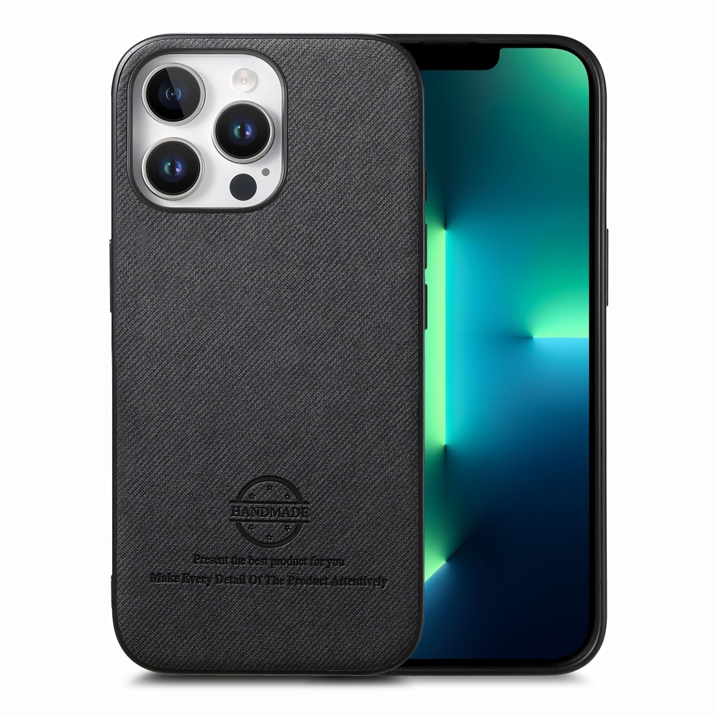 iPhone 13 Pro Max Case - Vegan Leather and Twill Fabric Skin with Anti-Scratch and Drop Protection Back Phone Case