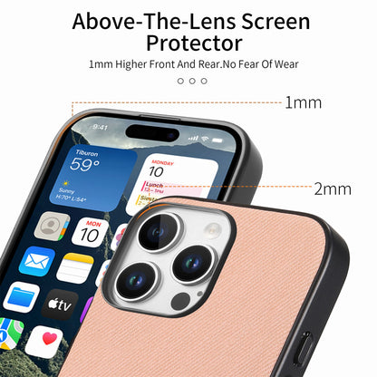 iPhone 14 Case - Vegan Leather and Twill Fabric Skin with Anti-Scratch and Drop Protection Back Phone Case