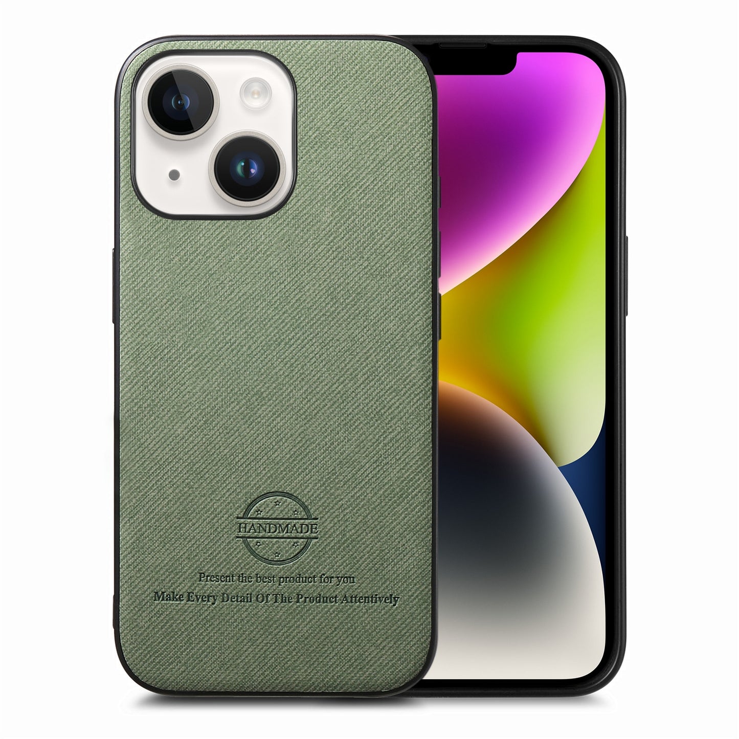 iPhone 14 Case - Vegan Leather and Twill Fabric Skin with Anti-Scratch and Drop Protection Back Phone Case
