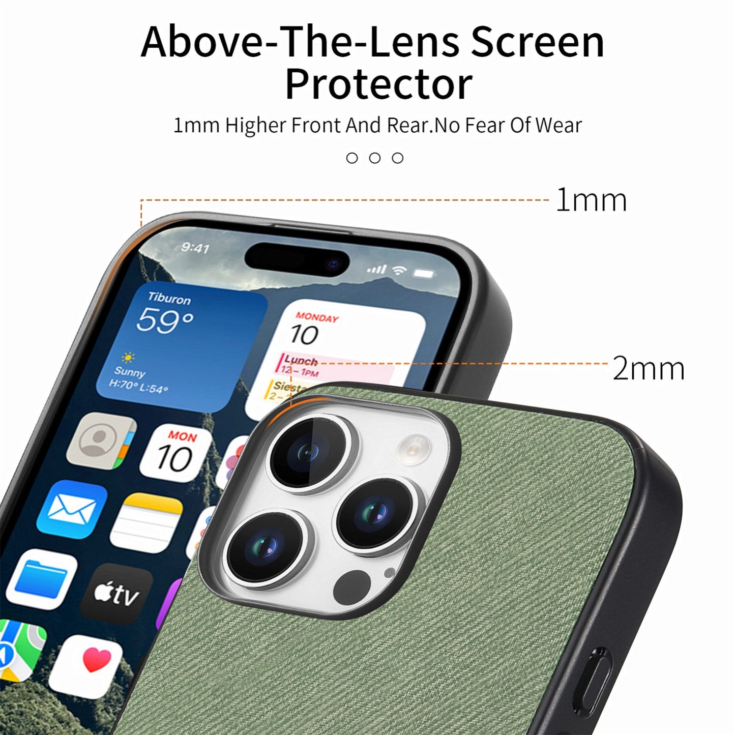 iPhone 14 Case - Vegan Leather and Twill Fabric Skin with Anti-Scratch and Drop Protection Back Phone Case