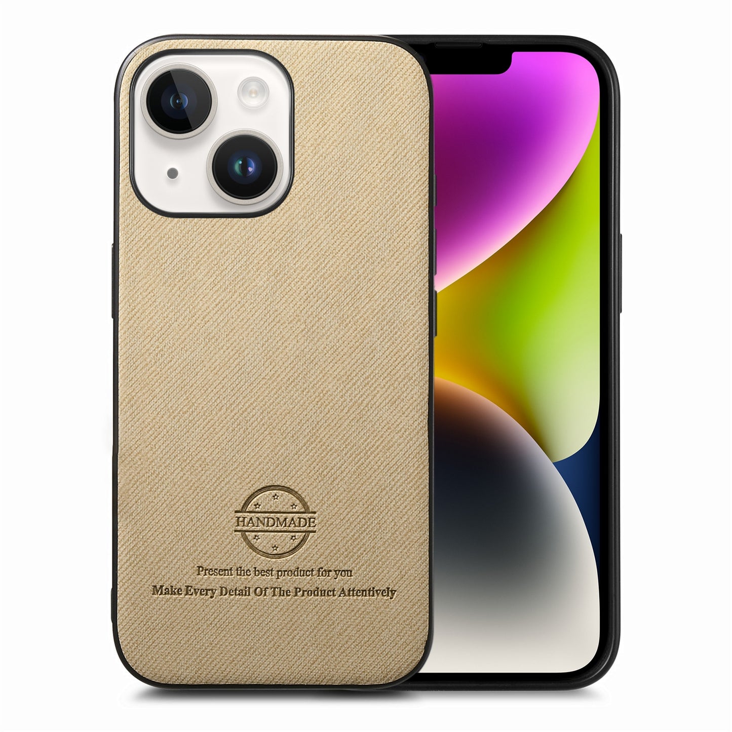 iPhone 14 Case - Vegan Leather and Twill Fabric Skin with Anti-Scratch and Drop Protection Back Phone Case