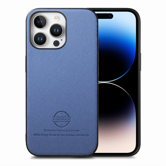 iPhone 14 Pro Case - Vegan Leather and Twill Fabric Skin with Anti-Scratch and Drop Protection Back Phone Case