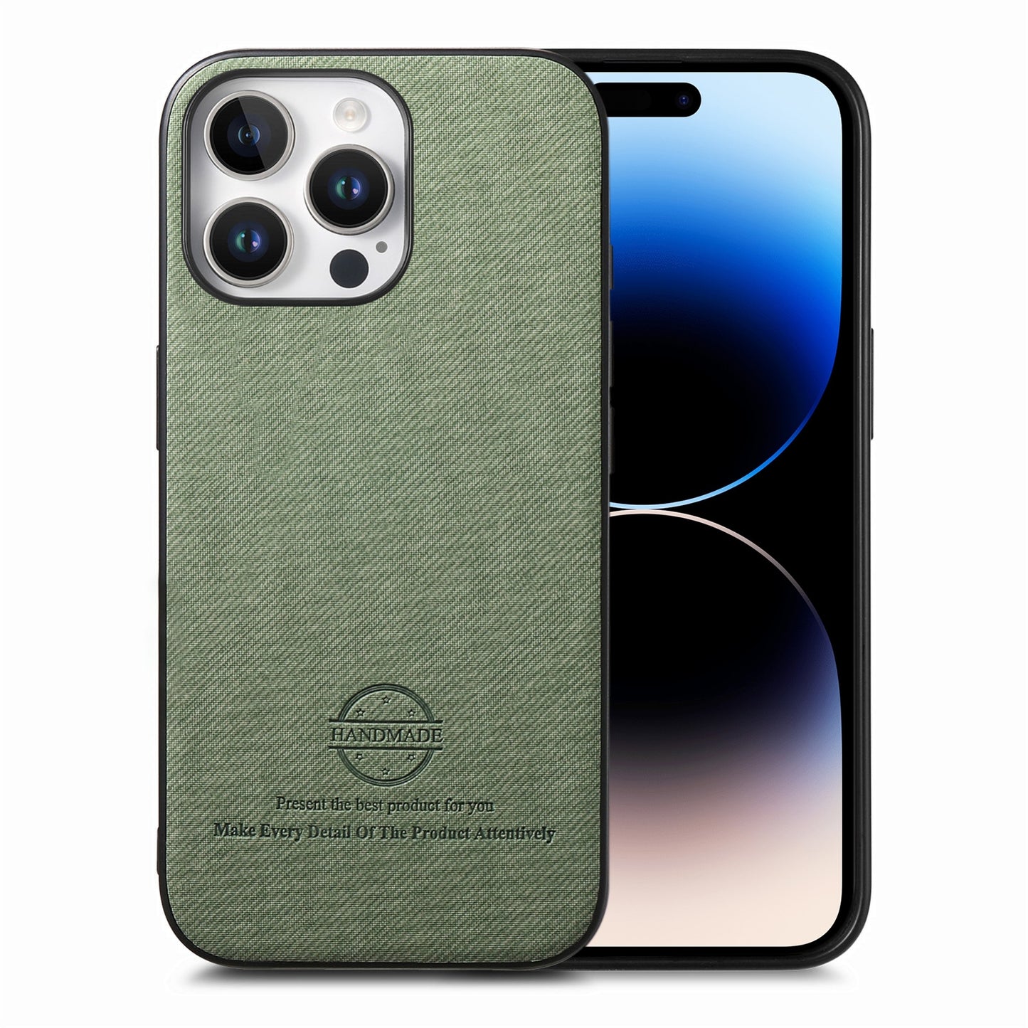 iPhone 14 Pro Case - Vegan Leather and Twill Fabric Skin with Anti-Scratch and Drop Protection Back Phone Case