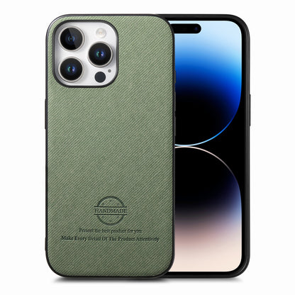 iPhone 14 Pro Case - Vegan Leather and Twill Fabric Skin with Anti-Scratch and Drop Protection Back Phone Case