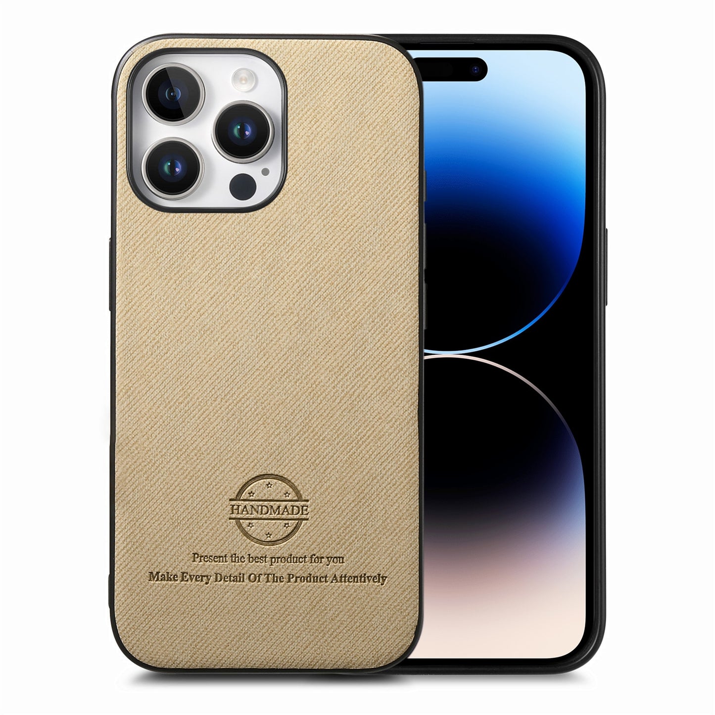 iPhone 14 Pro Case - Vegan Leather and Twill Fabric Skin with Anti-Scratch and Drop Protection Back Phone Case