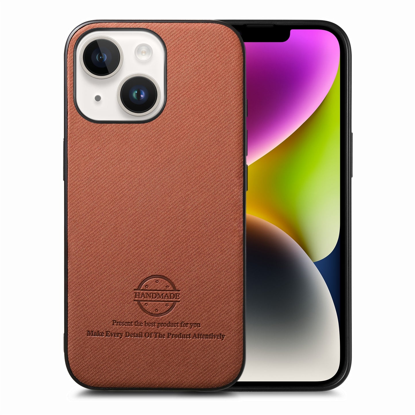 iPhone 14 Plus Case - Vegan Leather and Twill Fabric Skin with Anti-Scratch and Drop Protection Back Phone Case