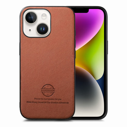 iPhone 14 Plus Case - Vegan Leather and Twill Fabric Skin with Anti-Scratch and Drop Protection Back Phone Case