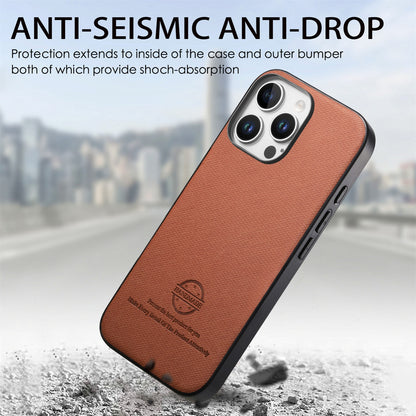 iPhone 14 Plus Case - Vegan Leather and Twill Fabric Skin with Anti-Scratch and Drop Protection Back Phone Case