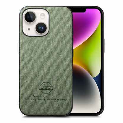 iPhone 14 Plus Case - Vegan Leather and Twill Fabric Skin with Anti-Scratch and Drop Protection Back Phone Case