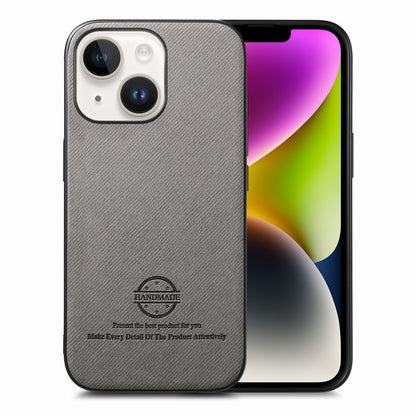 iPhone 14 Plus Case - Vegan Leather and Twill Fabric Skin with Anti-Scratch and Drop Protection Back Phone Case