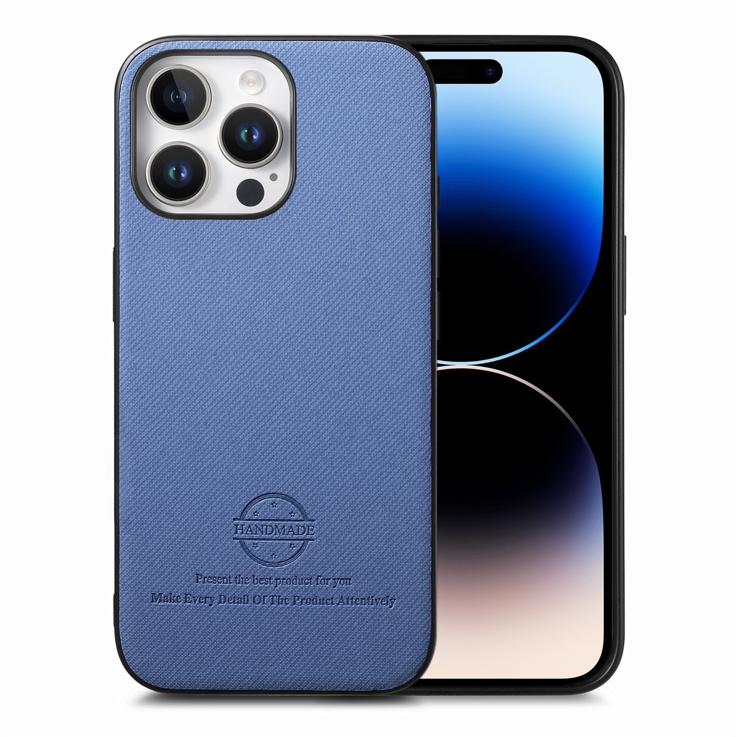 iPhone 14 Pro Max Case - Vegan Leather and Twill Fabric Skin with Anti-Scratch and Drop Protection Back Phone Case