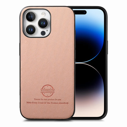 iPhone 14 Pro Max Case - Vegan Leather and Twill Fabric Skin with Anti-Scratch and Drop Protection Back Phone Case