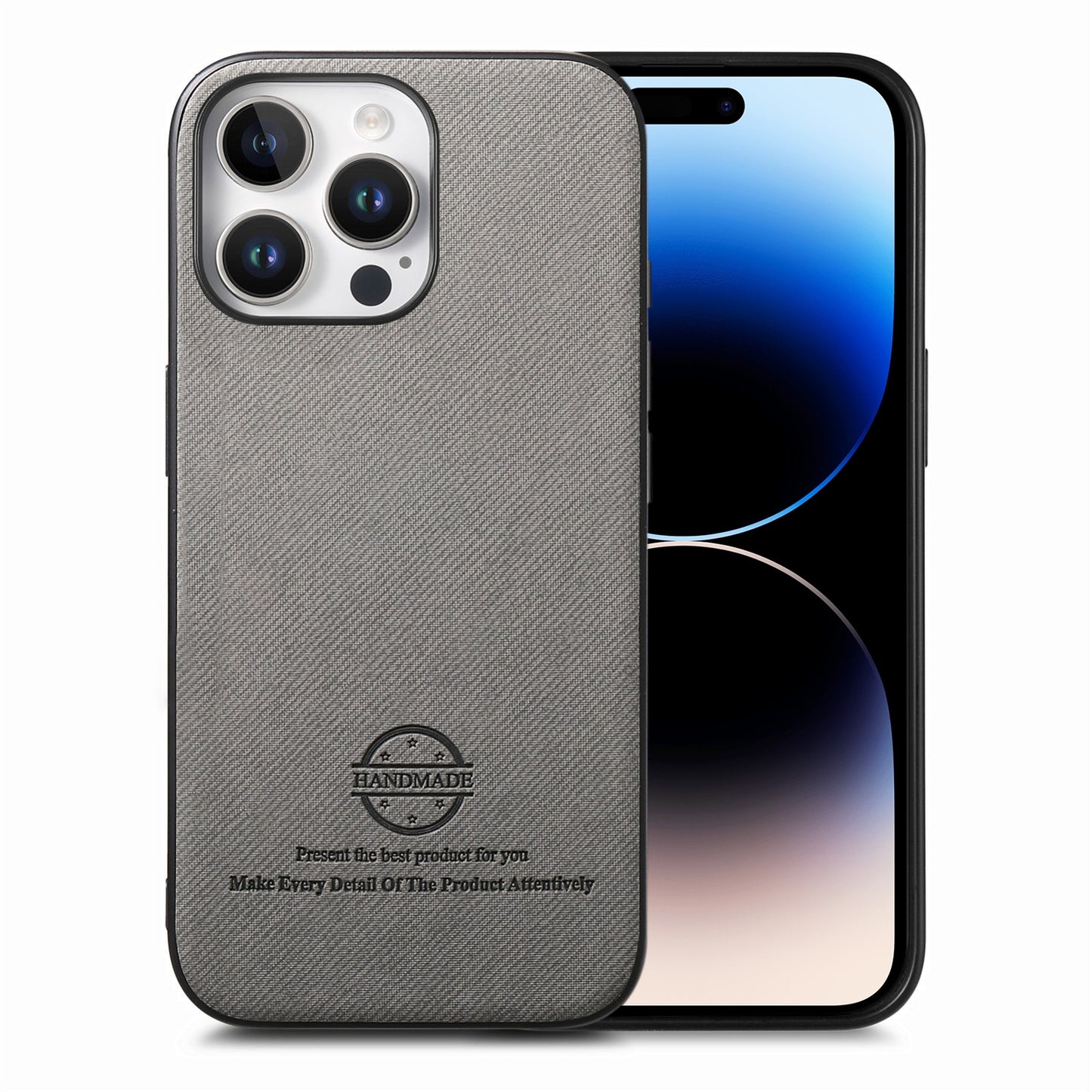 iPhone 14 Pro Max Case - Vegan Leather and Twill Fabric Skin with Anti-Scratch and Drop Protection Back Phone Case