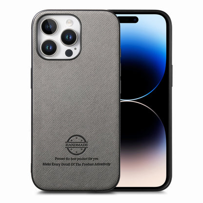 iPhone 14 Pro Max Case - Vegan Leather and Twill Fabric Skin with Anti-Scratch and Drop Protection Back Phone Case