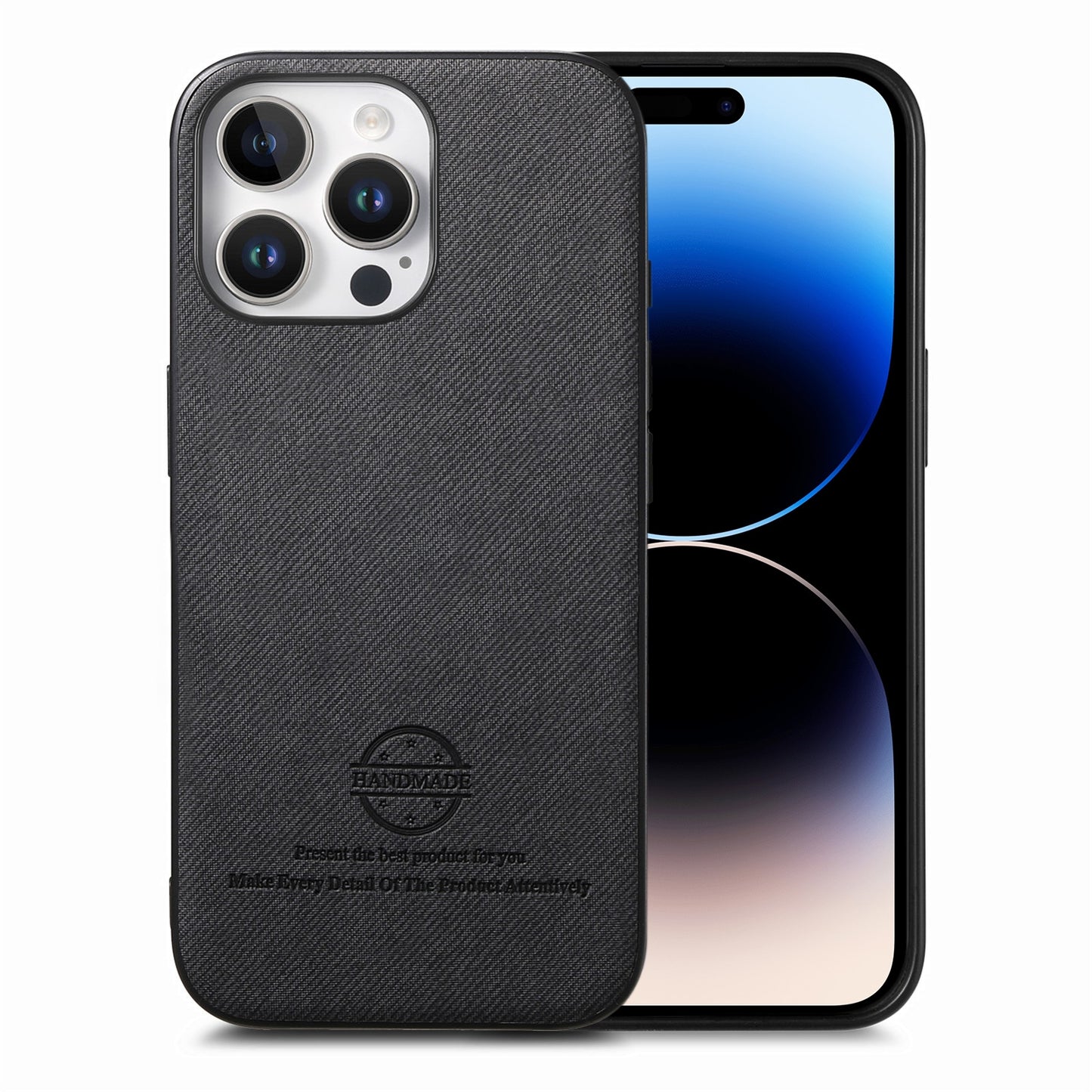 iPhone 14 Pro Max Case - Vegan Leather and Twill Fabric Skin with Anti-Scratch and Drop Protection Back Phone Case