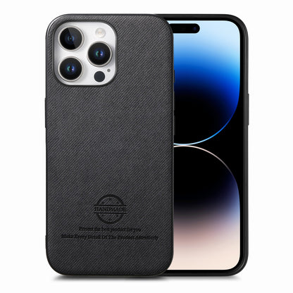 iPhone 14 Pro Max Case - Vegan Leather and Twill Fabric Skin with Anti-Scratch and Drop Protection Back Phone Case