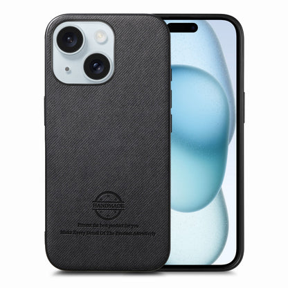 iPhone 15 Case - Vegan Leather and Twill Fabric Skin with Anti-Scratch and Drop Protection Back Phone Case