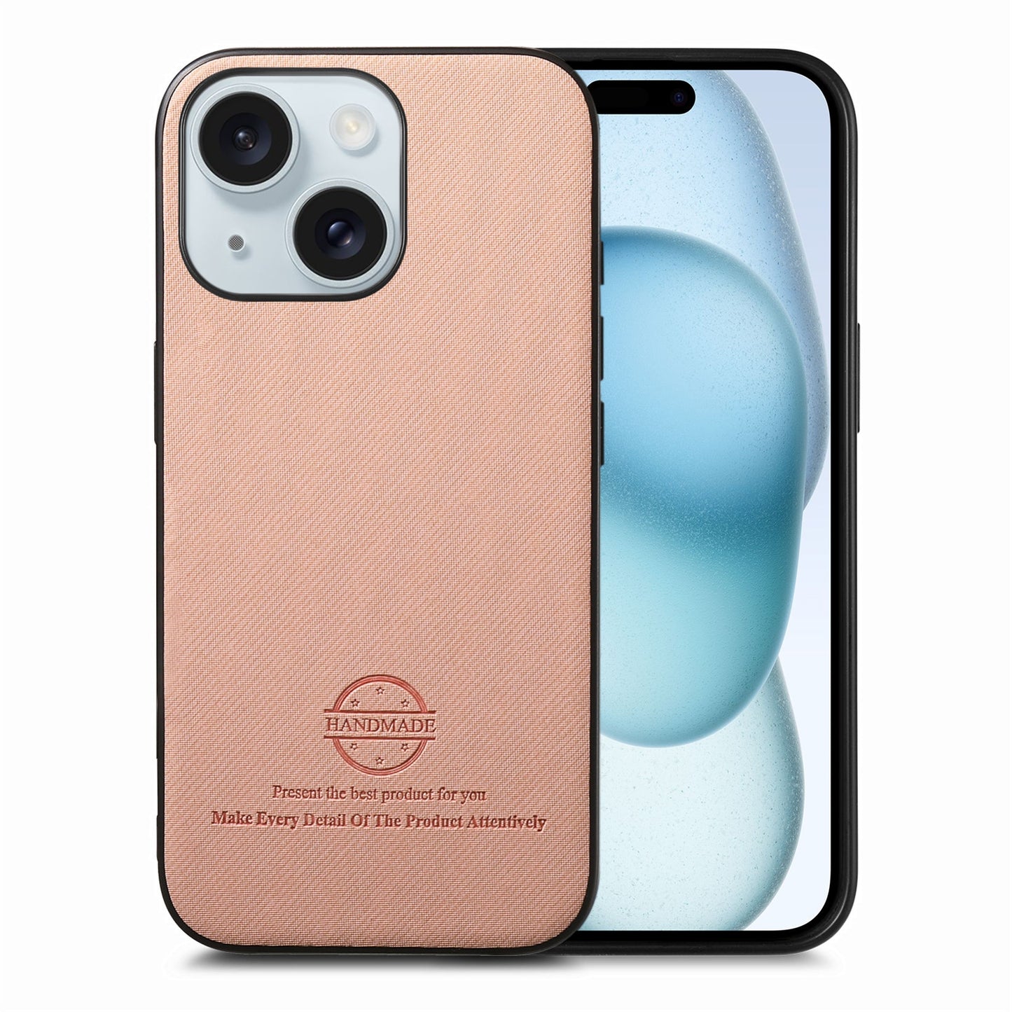 iPhone 15 Plus Case - Vegan Leather and Twill Fabric Skin with Anti-Scratch and Drop Protection Back Phone Case