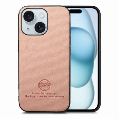 iPhone 15 Plus Case - Vegan Leather and Twill Fabric Skin with Anti-Scratch and Drop Protection Back Phone Case