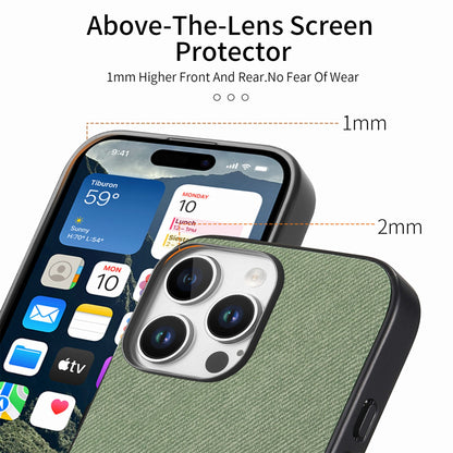iPhone 15 Plus Case - Vegan Leather and Twill Fabric Skin with Anti-Scratch and Drop Protection Back Phone Case