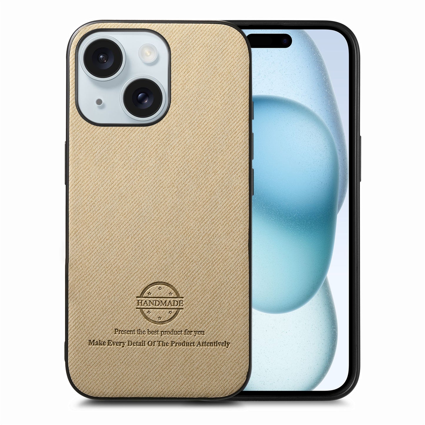 iPhone 15 Plus Case - Vegan Leather and Twill Fabric Skin with Anti-Scratch and Drop Protection Back Phone Case