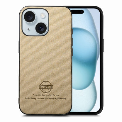 iPhone 15 Plus Case - Vegan Leather and Twill Fabric Skin with Anti-Scratch and Drop Protection Back Phone Case