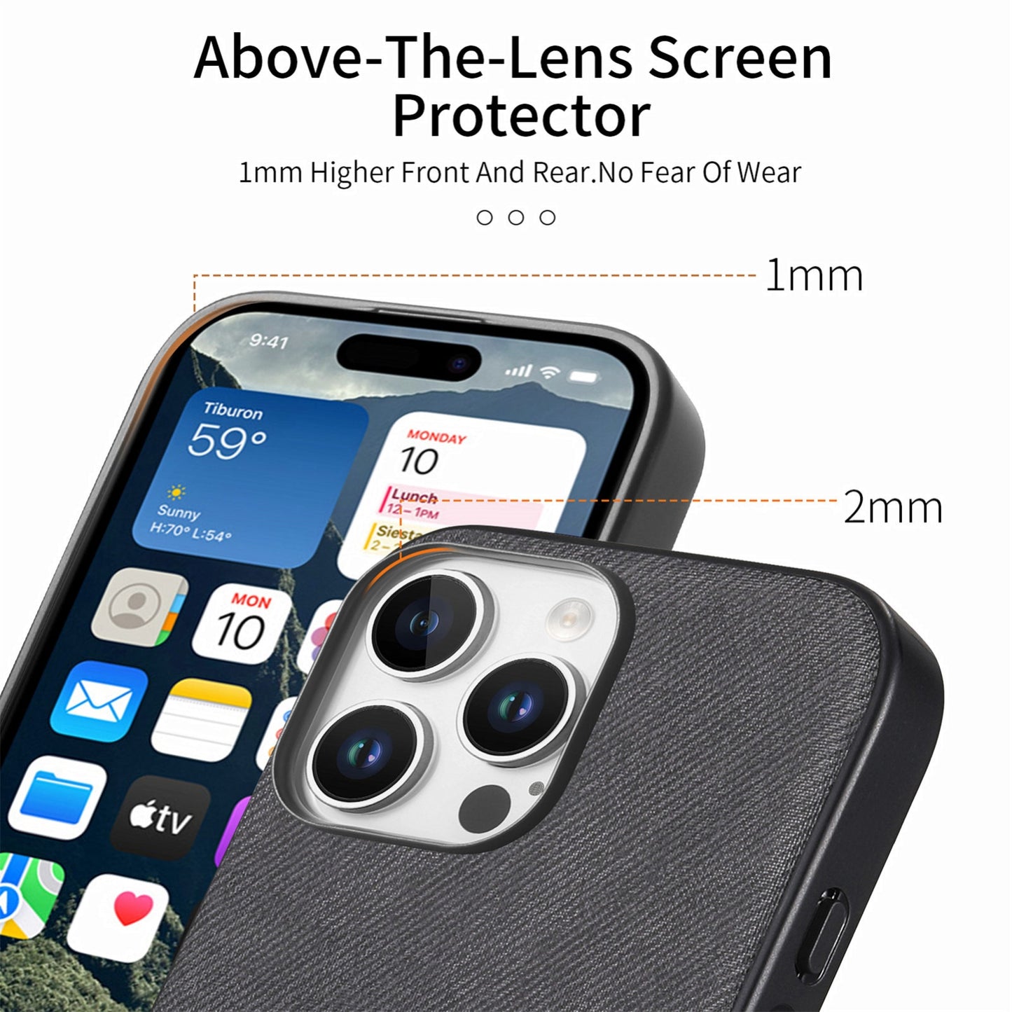iPhone 15 Plus Case - Vegan Leather and Twill Fabric Skin with Anti-Scratch and Drop Protection Back Phone Case