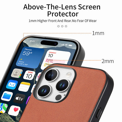 iPhone 15 Pro Case - Vegan Leather and Twill Fabric Skin with Anti-Scratch and Drop Protection Back Phone Case