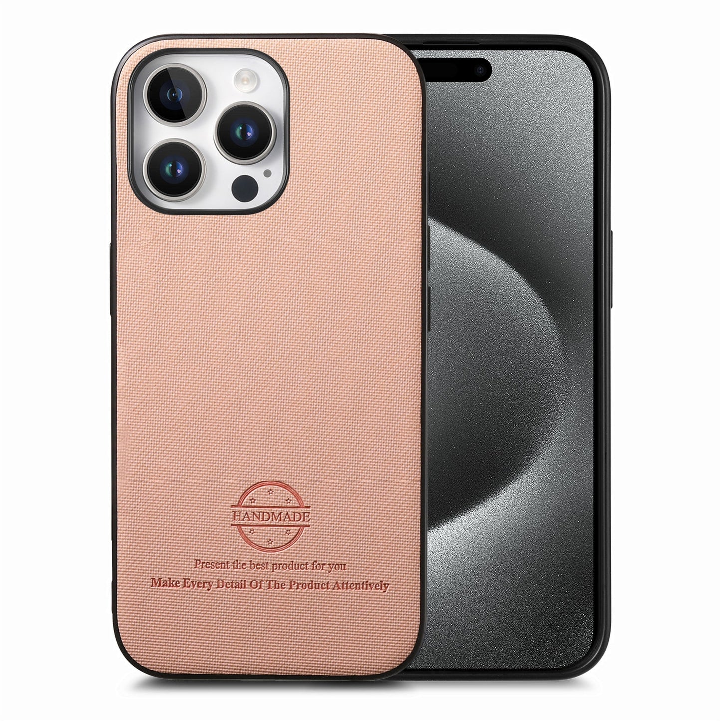iPhone 15 Pro Case - Vegan Leather and Twill Fabric Skin with Anti-Scratch and Drop Protection Back Phone Case