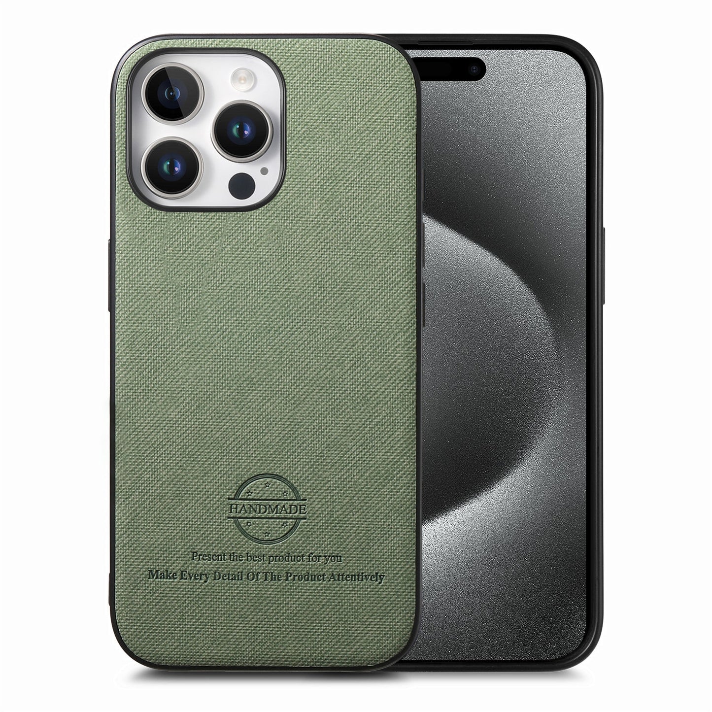iPhone 15 Pro Case - Vegan Leather and Twill Fabric Skin with Anti-Scratch and Drop Protection Back Phone Case