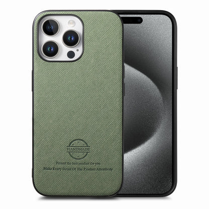 iPhone 15 Pro Case - Vegan Leather and Twill Fabric Skin with Anti-Scratch and Drop Protection Back Phone Case
