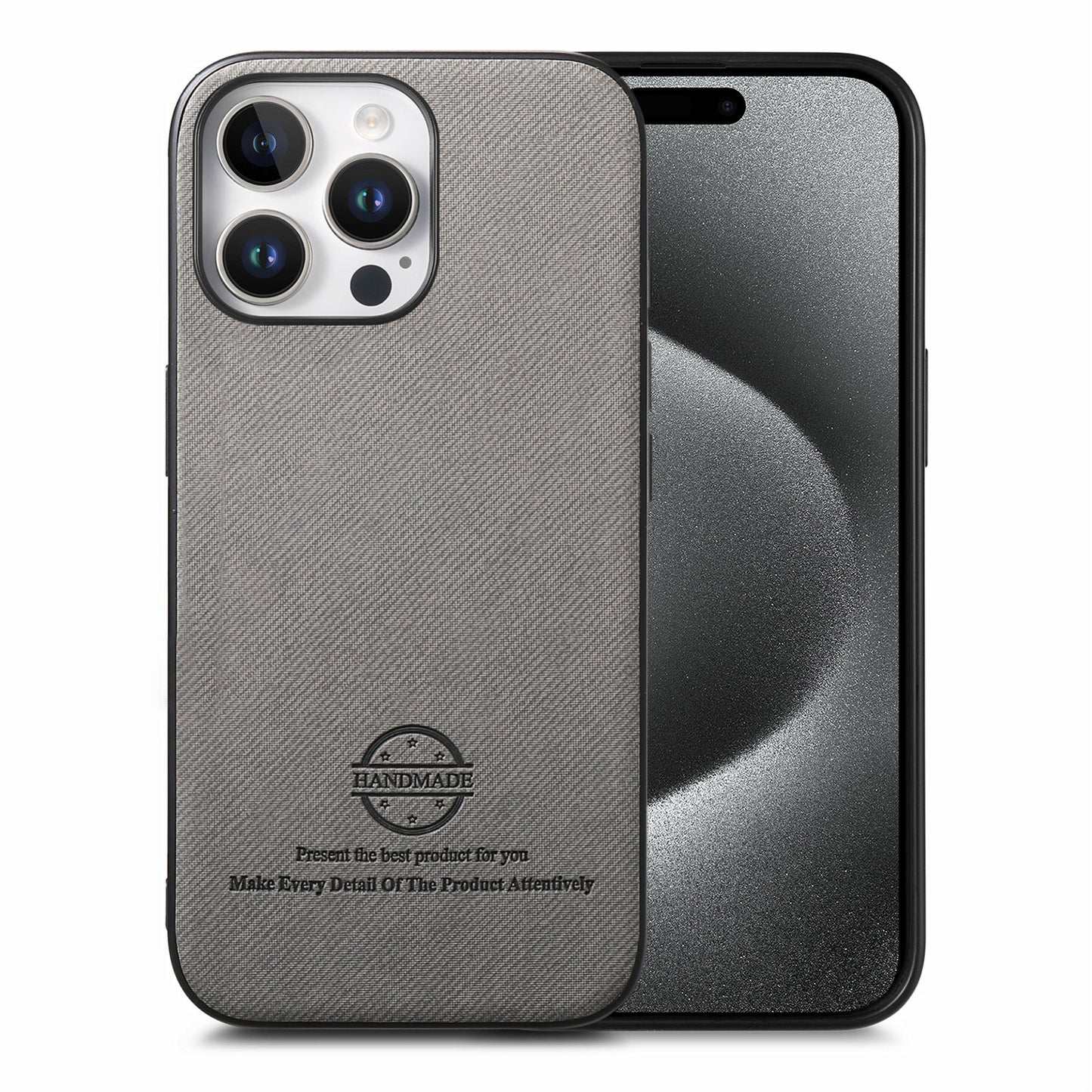 iPhone 15 Pro Case - Vegan Leather and Twill Fabric Skin with Anti-Scratch and Drop Protection Back Phone Case