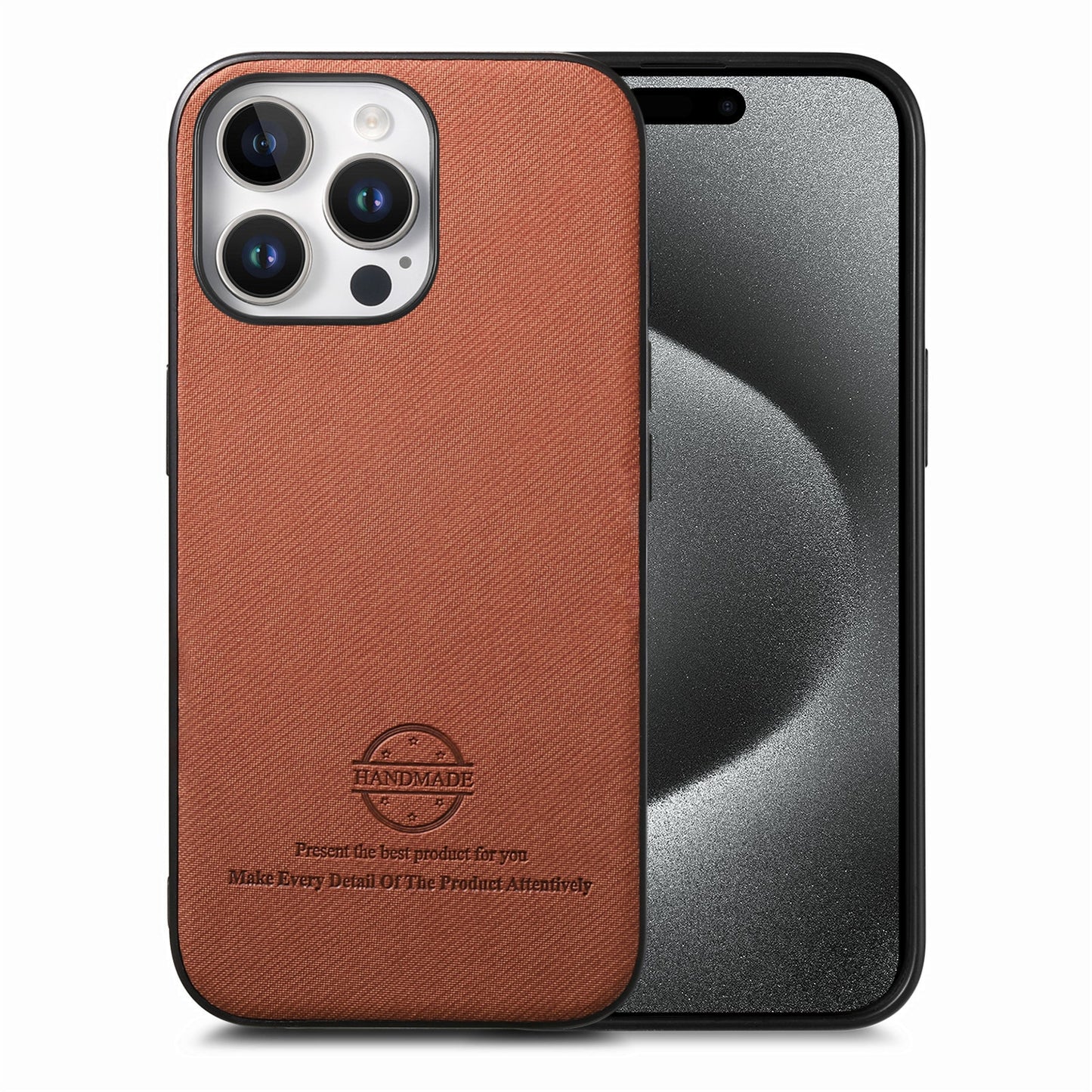 iPhone 15 Pro Max Case - Vegan Leather and Twill Fabric Skin with Anti-Scratch and Drop Protection Back Phone Case