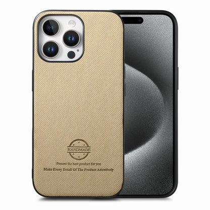 iPhone 15 Pro Max Case - Vegan Leather and Twill Fabric Skin with Anti-Scratch and Drop Protection Back Phone Case