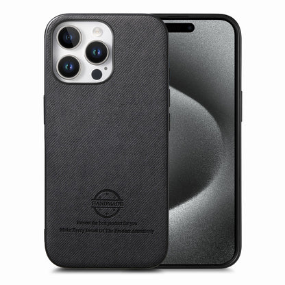 iPhone 15 Pro Max Case - Vegan Leather and Twill Fabric Skin with Anti-Scratch and Drop Protection Back Phone Case