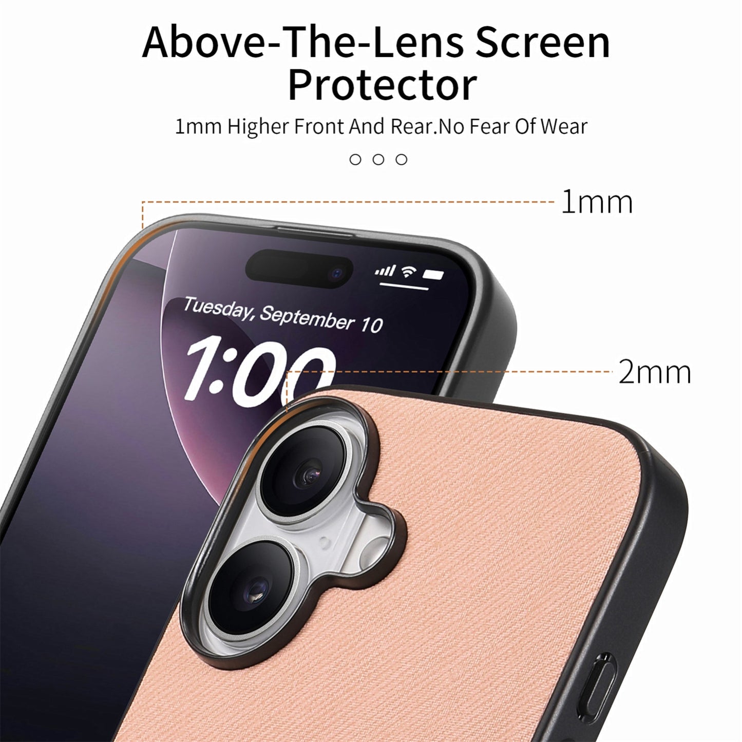 iPhone 16 Case - Vegan Leather and Twill Fabric Skin with Anti-Scratch and Drop Protection Back Phone Case