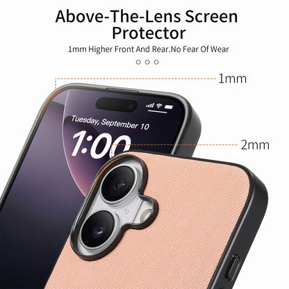 iPhone 16 Case - Vegan Leather and Twill Fabric Skin with Anti-Scratch and Drop Protection Back Phone Case