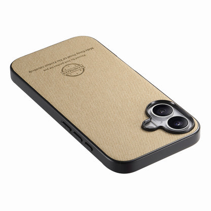 iPhone 16 Case - Vegan Leather and Twill Fabric Skin with Anti-Scratch and Drop Protection Back Phone Case