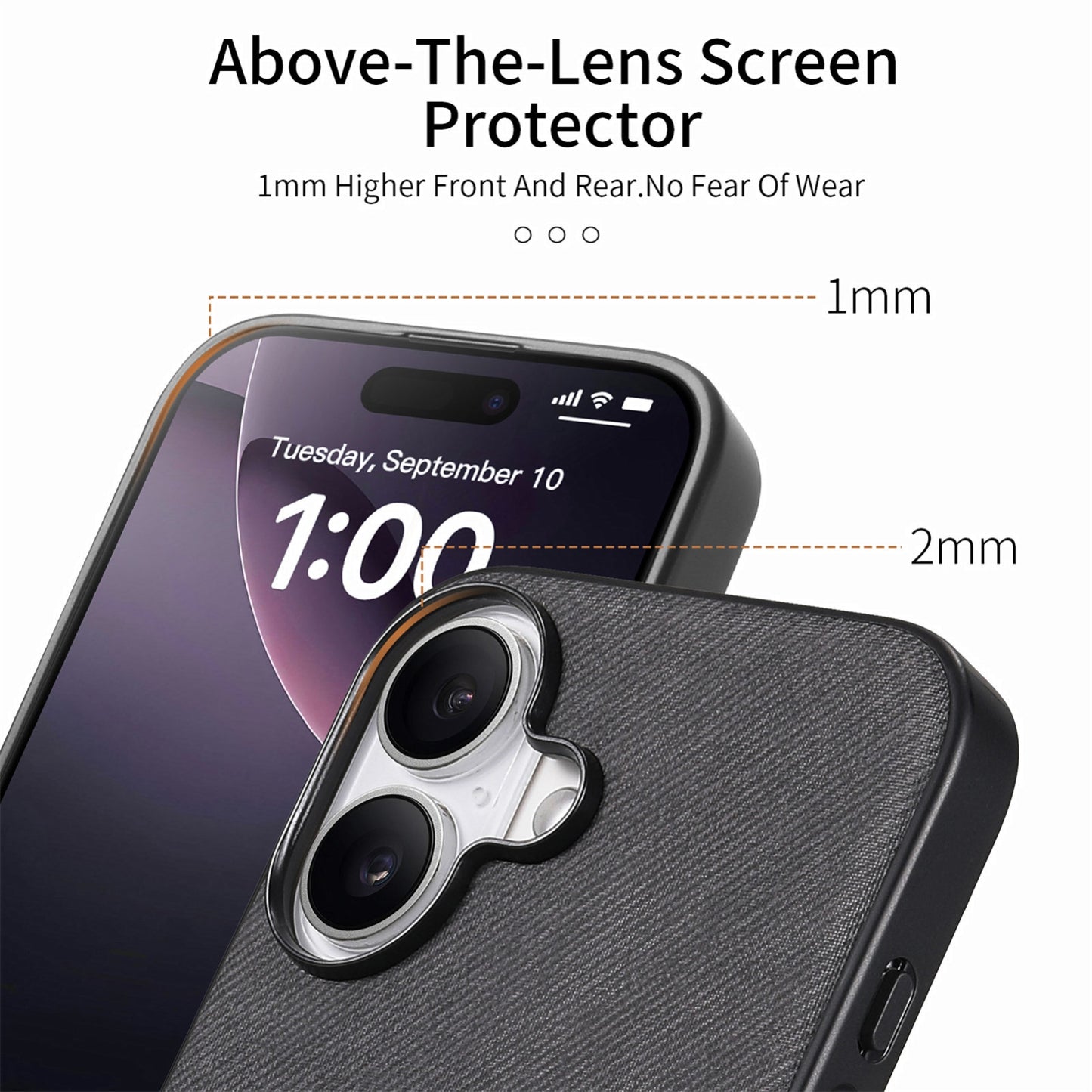 iPhone 16 Case - Vegan Leather and Twill Fabric Skin with Anti-Scratch and Drop Protection Back Phone Case