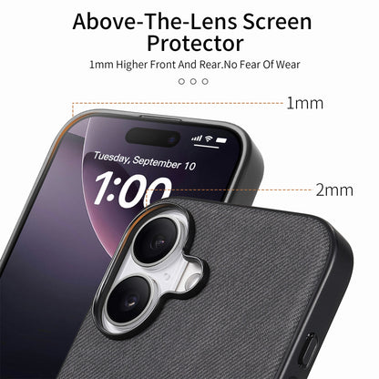 iPhone 16 Case - Vegan Leather and Twill Fabric Skin with Anti-Scratch and Drop Protection Back Phone Case