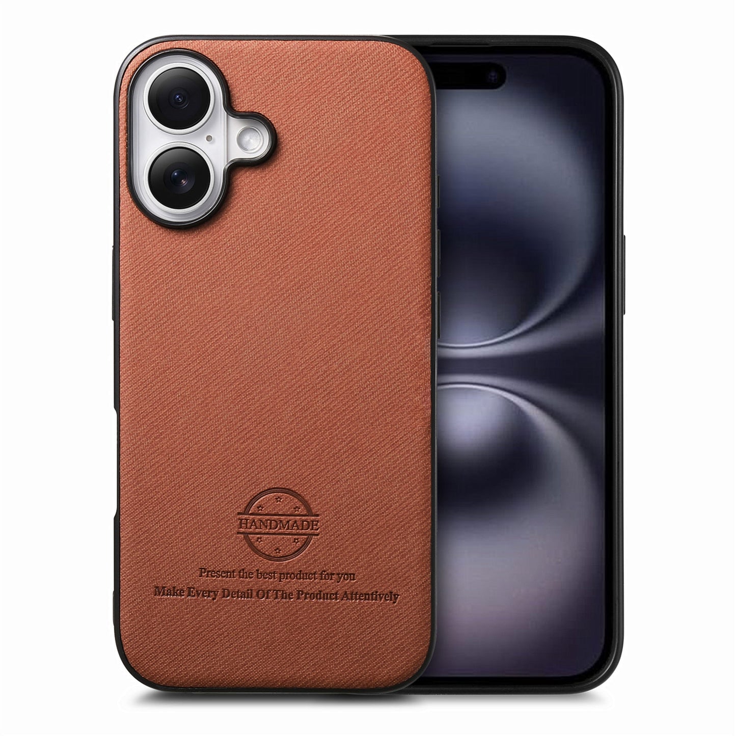 iPhone 16 Plus Case - Vegan Leather and Twill Fabric Skin with Anti-Scratch and Drop Protection Back Phone Case